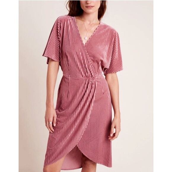 Sunday in Brooklyn Anthro Pink Rose Plisse Velvet Romantic Feminine Dress Medium - Picture 3 of 13